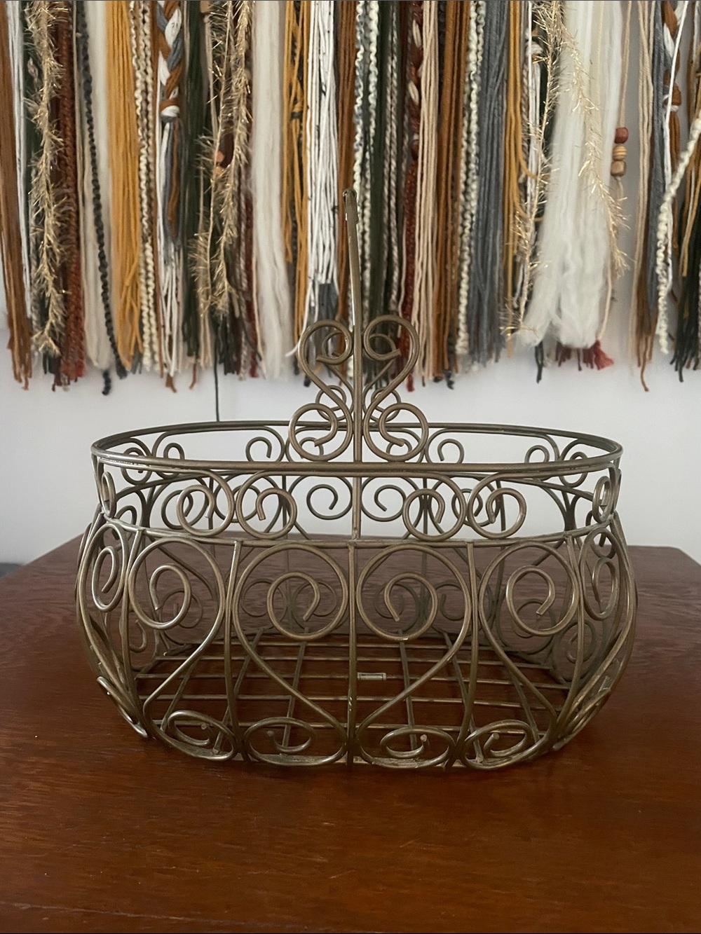 Metal gold basket with handle oval shape